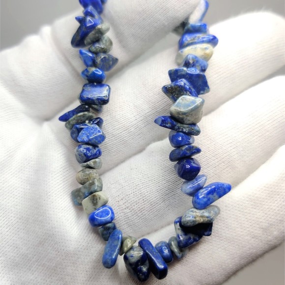 Lapis Lazuli Stretch Bracelet 5-8mm chip natural stone includes felt pouch-CB01 - Picture 3 of 9